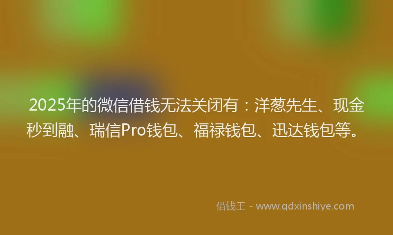 2025年的微信借钱无法关闭有：洋葱先生、现金秒到融、瑞信Pro钱包、福禄钱包、迅达钱包等。