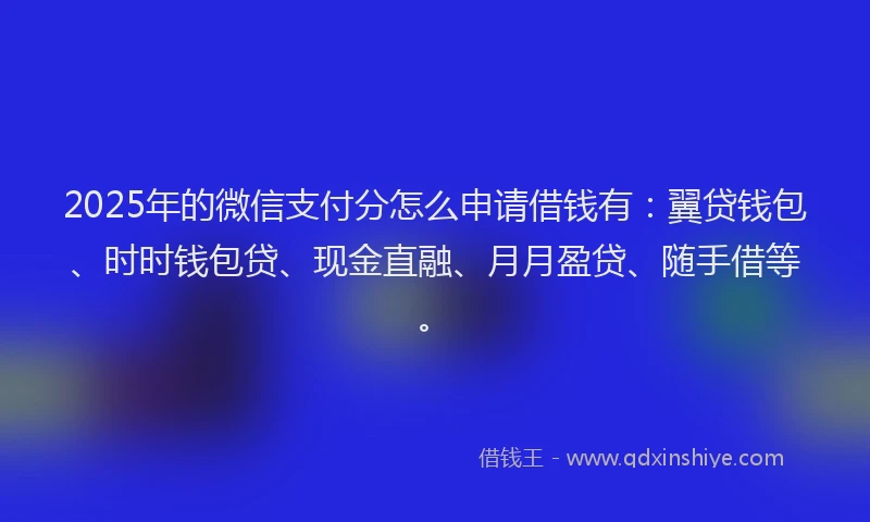 2025年的微信支付分怎么申请借钱有：翼贷钱包、时时钱包贷、现金直融、月月盈贷、随手借等。