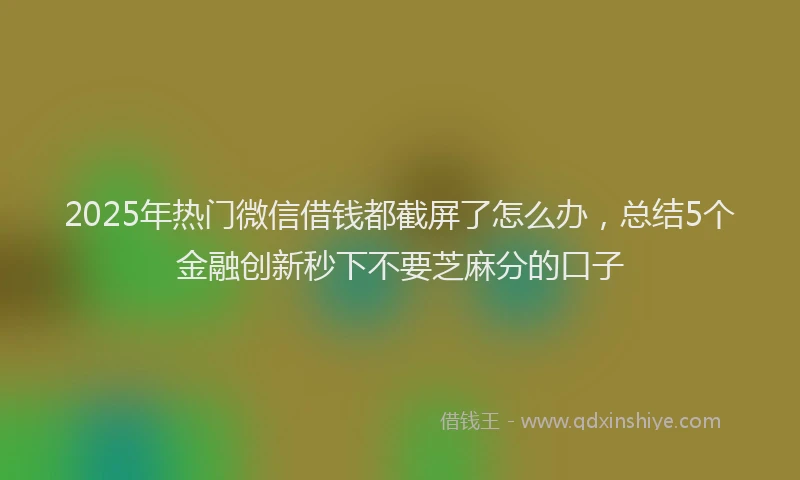 2025年热门微信借钱都截屏了怎么办，总结5个金融创新秒下不要芝麻分的口子