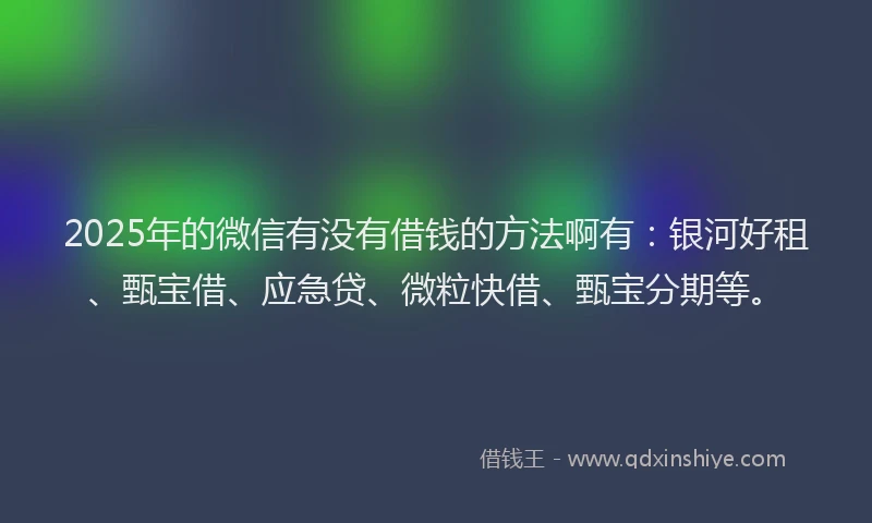 2025年的微信有没有借钱的方法啊有：银河好租、甄宝借、应急贷、微粒快借、甄宝分期等。