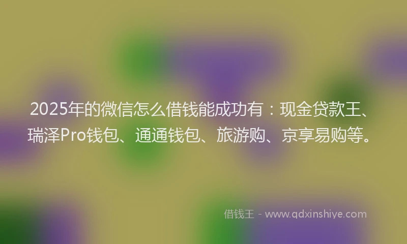 2025年的微信怎么借钱能成功有：现金贷款王、瑞泽Pro钱包、通通钱包、旅游购、京享易购等。