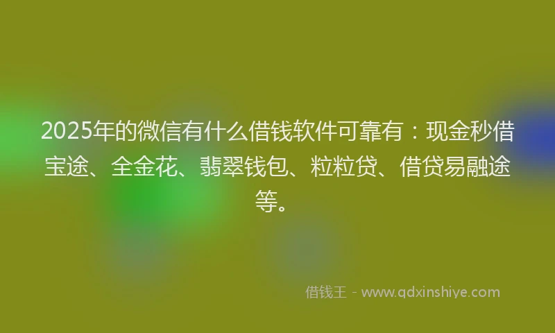 2025年的微信有什么借钱软件可靠有：现金秒借宝途、全金花、翡翠钱包、粒粒贷、借贷易融途等。