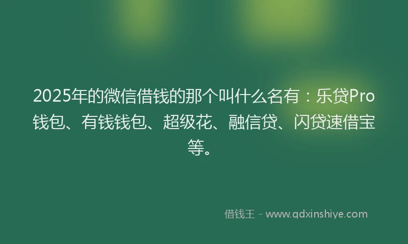 2025年的微信借钱的那个叫什么名有：乐贷Pro钱包、有钱钱包、超级花、融信贷、闪贷速借宝等。