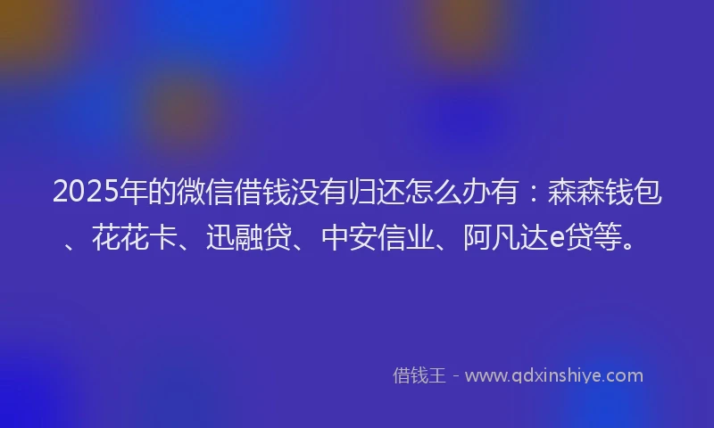 2025年的微信借钱没有归还怎么办有：森森钱包、花花卡、迅融贷、中安信业、阿凡达e贷等。