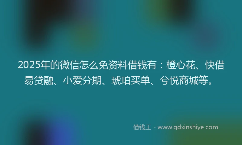 2025年的微信怎么免资料借钱有：橙心花、快借易贷融、小爱分期、琥珀买单、兮悦商城等。
