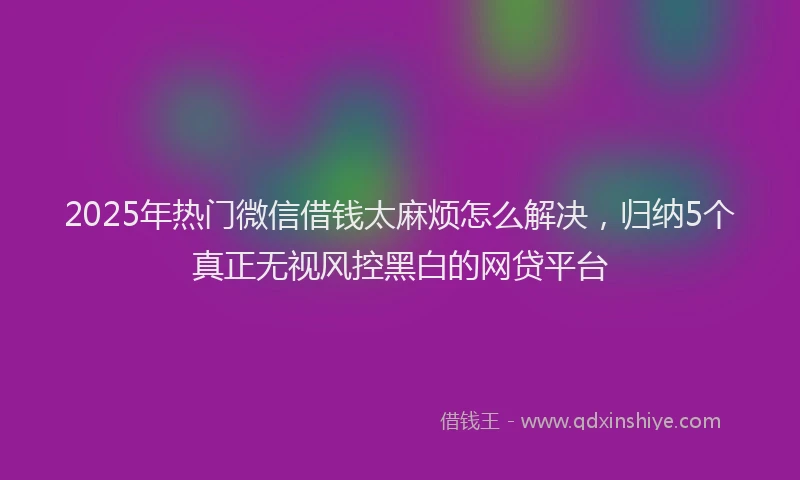 2025年热门微信借钱太麻烦怎么解决，归纳5个真正无视风控黑白的网贷平台