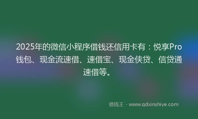 2025年的微信小程序借钱还信用卡有：悦享Pro钱包、现金流速借、速借宝、现金侠贷、信贷通速借等。