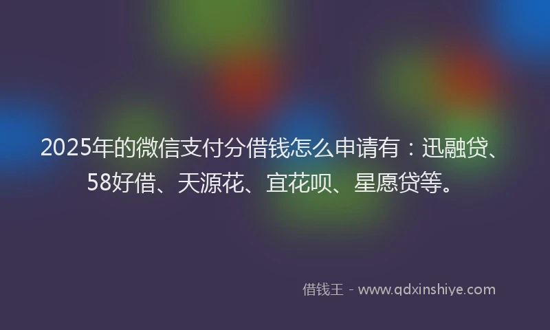 2025年的微信支付分借钱怎么申请有：迅融贷、58好借、天源花、宜花呗、星愿贷等。
