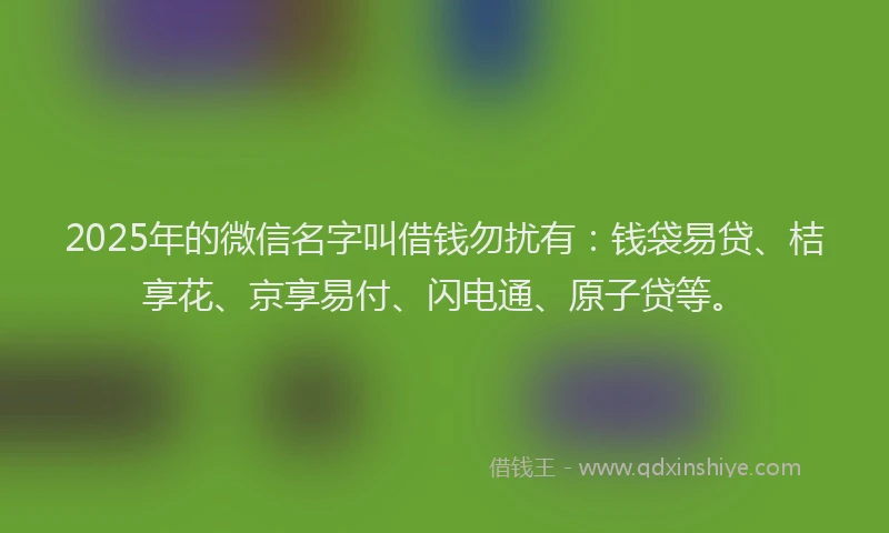 2025年的微信名字叫借钱勿扰有：钱袋易贷、桔享花、京享易付、闪电通、原子贷等。