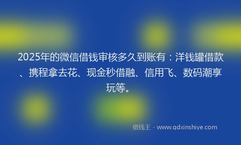 2025年的微信借钱审核多久到账有：洋钱罐借款、携程拿去花、现金秒借融、信用飞、数码潮享玩等。