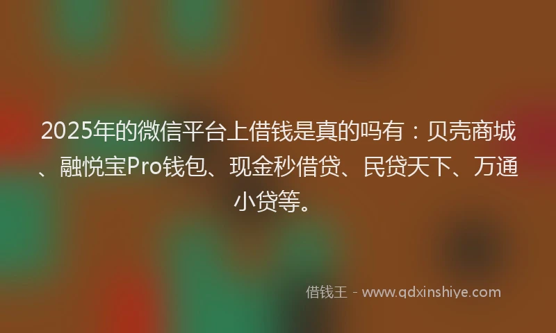2025年的微信平台上借钱是真的吗有：贝壳商城、融悦宝Pro钱包、现金秒借贷、民贷天下、万通小贷等。