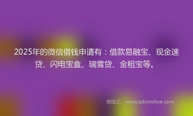 2025年的微信借钱申请有：借款易融宝、现金速贷、闪电宝盒、瑞雪贷、金租宝等。