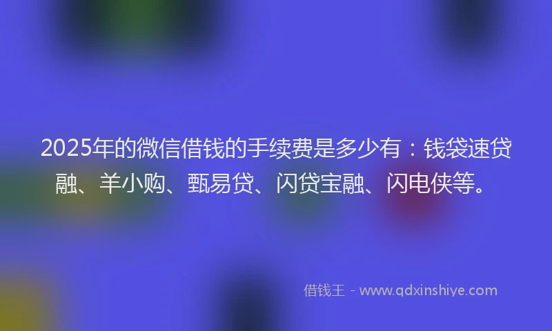 2025年的微信借钱的手续费是多少有：钱袋速贷融、羊小购、甄易贷、闪贷宝融、闪电侠等。