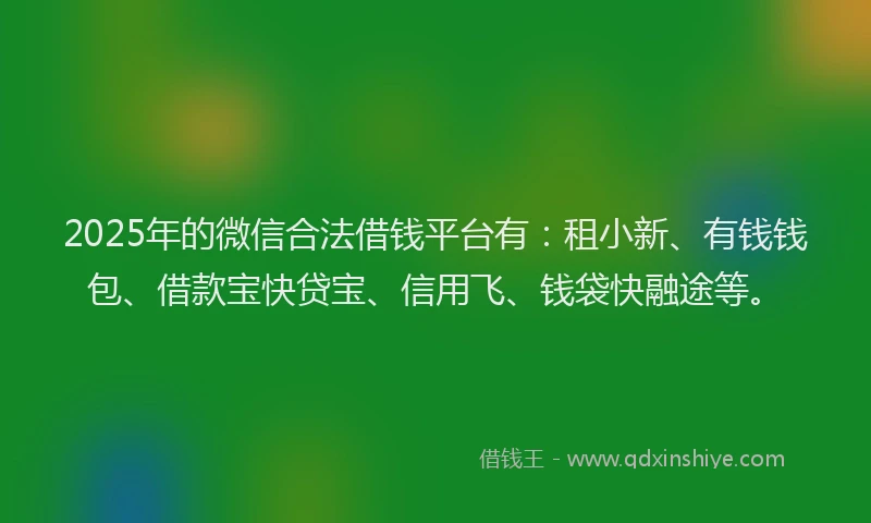 2025年的微信合法借钱平台有：租小新、有钱钱包、借款宝快贷宝、信用飞、钱袋快融途等。