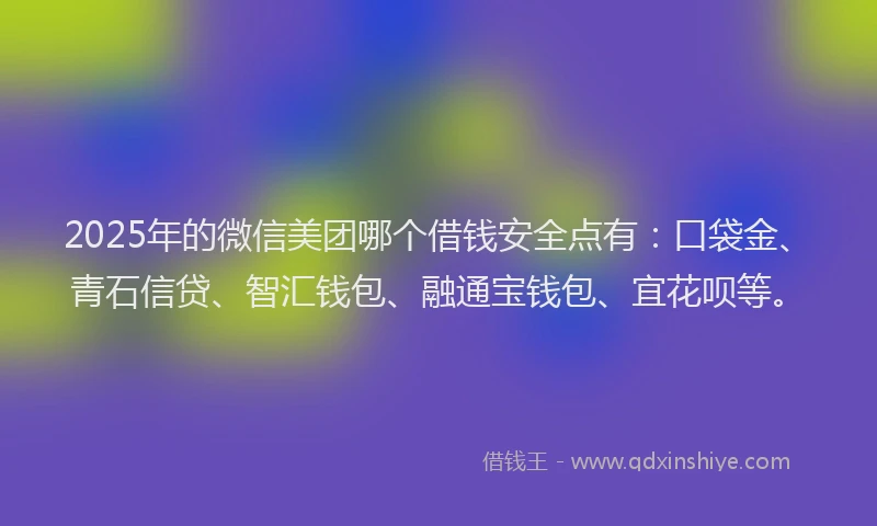 2025年的微信美团哪个借钱安全点有：口袋金、青石信贷、智汇钱包、融通宝钱包、宜花呗等。