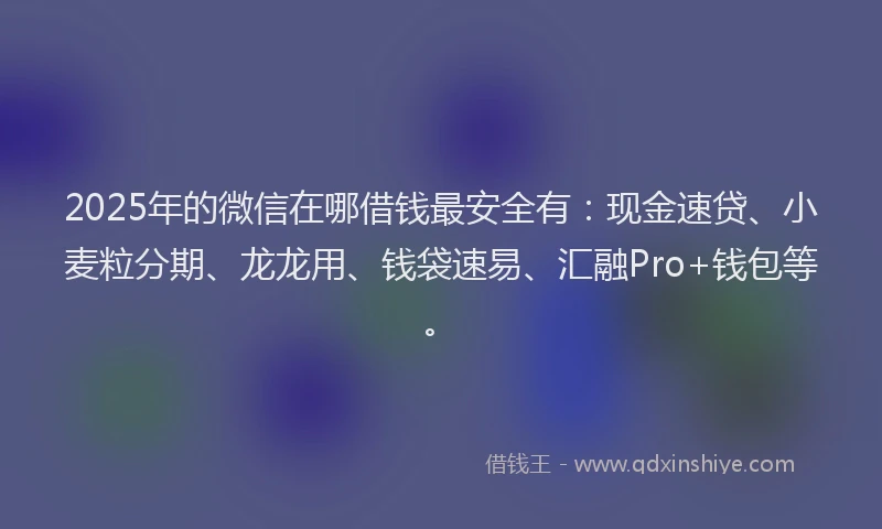 2025年的微信在哪借钱最安全有：现金速贷、小麦粒分期、龙龙用、钱袋速易、汇融Pro+钱包等。