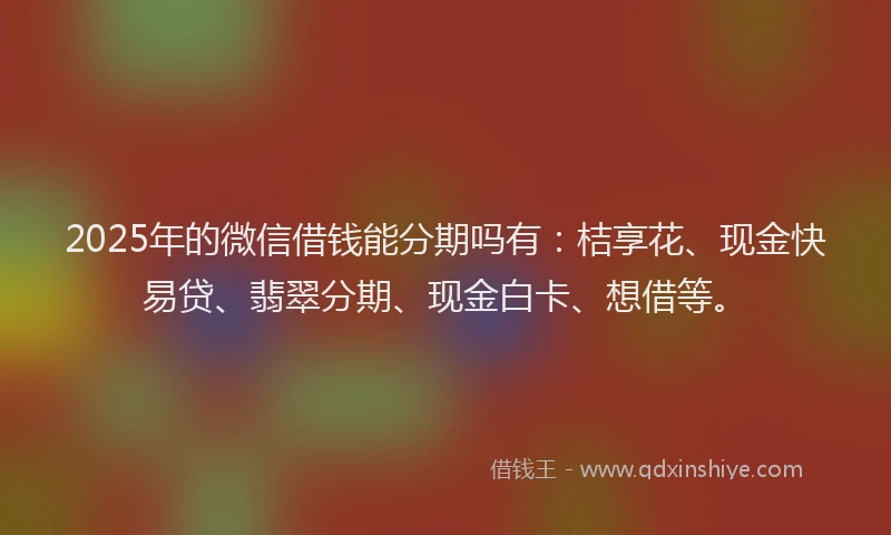 2025年的微信借钱能分期吗有：桔享花、现金快易贷、翡翠分期、现金白卡、想借等。