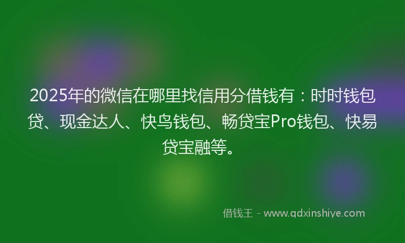 2025年的微信在哪里找信用分借钱有：时时钱包贷、现金达人、快鸟钱包、畅贷宝Pro钱包、快易贷宝融等。