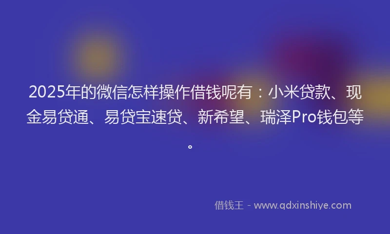 2025年的微信怎样操作借钱呢有：小米贷款、现金易贷通、易贷宝速贷、新希望、瑞泽Pro钱包等。