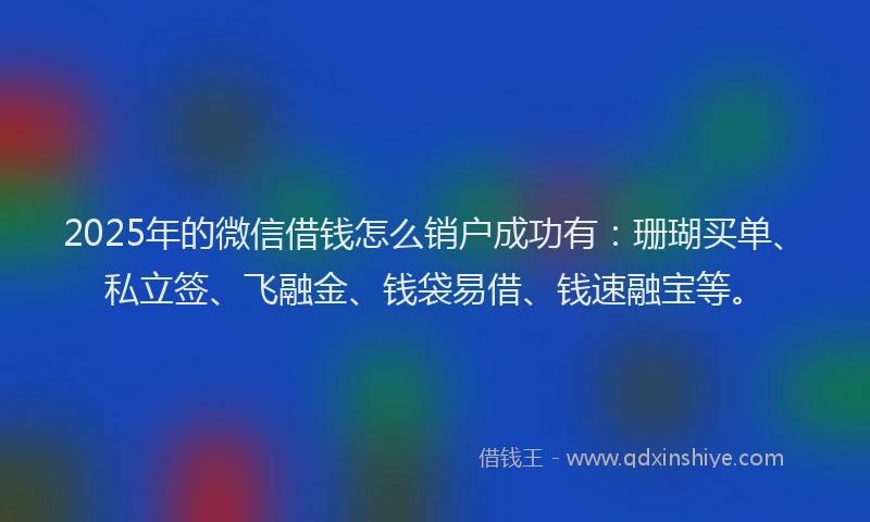 2025年的微信借钱怎么销户成功有：珊瑚买单、私立签、飞融金、钱袋易借、钱速融宝等。