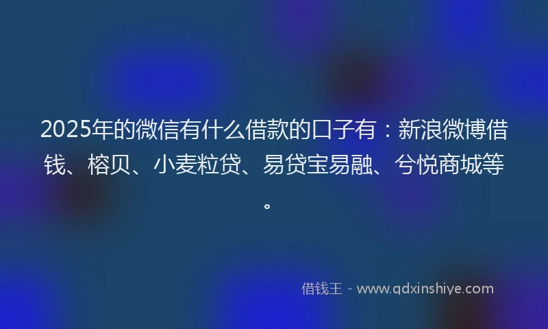 2025年的微信有什么借款的口子有：新浪微博借钱、榕贝、小麦粒贷、易贷宝易融、兮悦商城等。