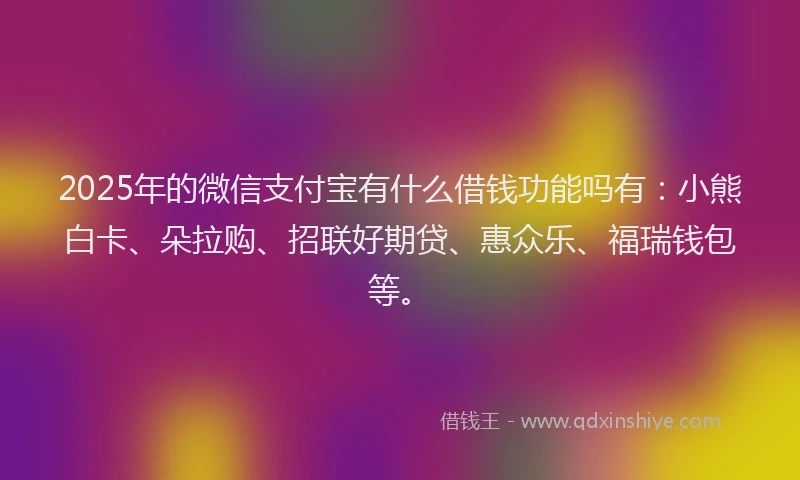 2025年的微信支付宝有什么借钱功能吗有：小熊白卡、朵拉购、招联好期贷、惠众乐、福瑞钱包等。