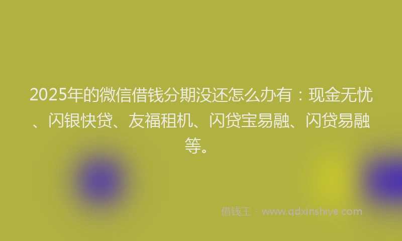 2025年的微信借钱分期没还怎么办有：现金无忧、闪银快贷、友福租机、闪贷宝易融、闪贷易融等。