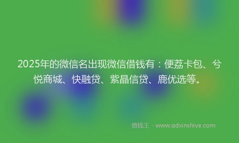 2025年的微信名出现微信借钱有：便荔卡包、兮悦商城、快融贷、紫晶信贷、鹿优选等。