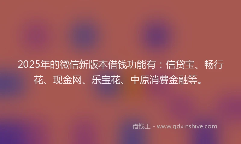 2025年的微信新版本借钱功能有：信贷宝、畅行花、现金网、乐宝花、中原消费金融等。