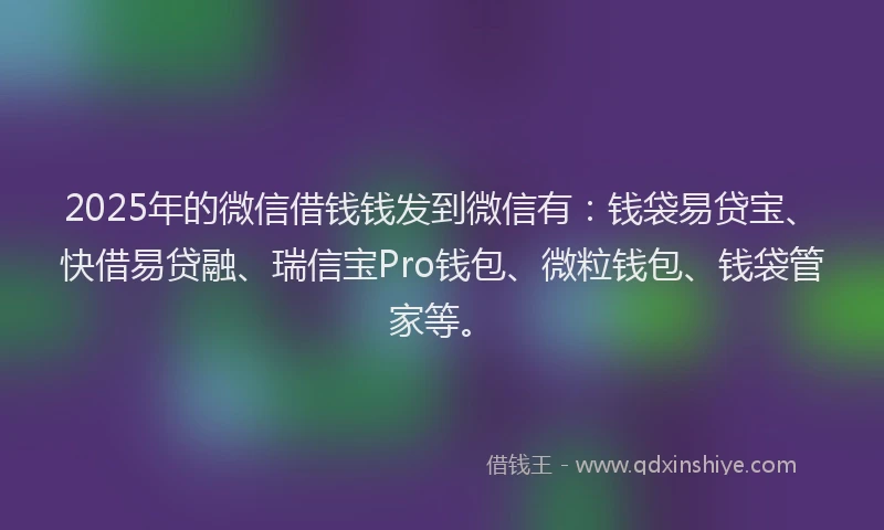 2025年的微信借钱钱发到微信有：钱袋易贷宝、快借易贷融、瑞信宝Pro钱包、微粒钱包、钱袋管家等。