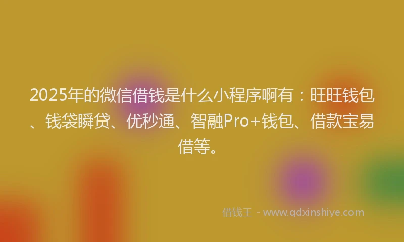 2025年的微信借钱是什么小程序啊有：旺旺钱包、钱袋瞬贷、优秒通、智融Pro+钱包、借款宝易借等。