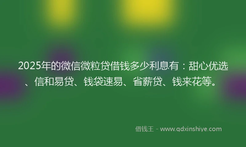 2025年的微信微粒贷借钱多少利息有：甜心优选、信和易贷、钱袋速易、省薪贷、钱来花等。