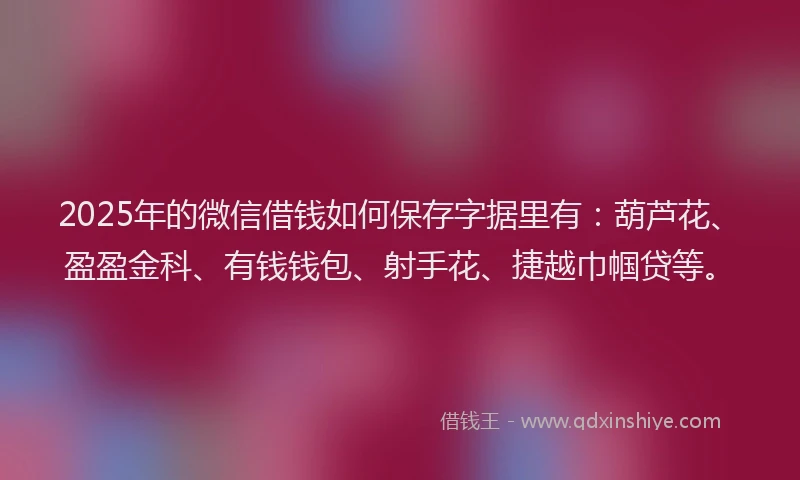 2025年的微信借钱如何保存字据里有：葫芦花、盈盈金科、有钱钱包、射手花、捷越巾帼贷等。