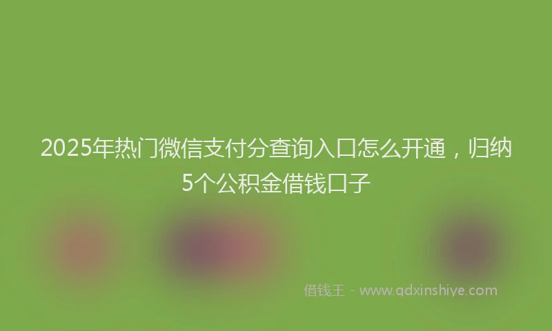 2025年热门微信支付分查询入口怎么开通，归纳5个公积金借钱口子