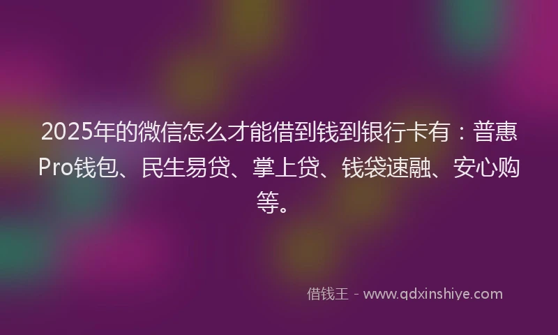 2025年的微信怎么才能借到钱到银行卡有：普惠Pro钱包、民生易贷、掌上贷、钱袋速融、安心购等。