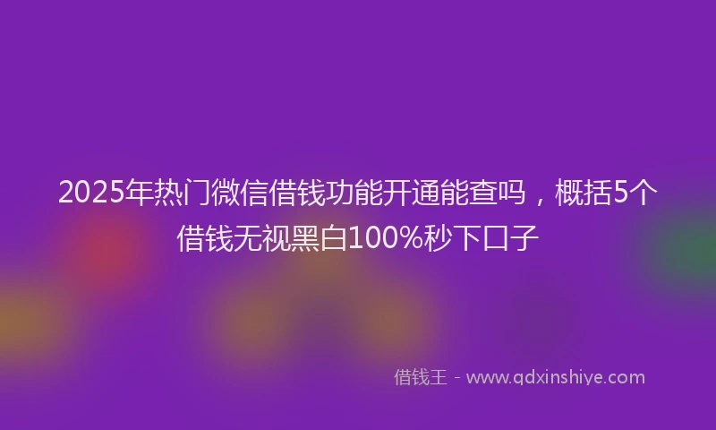 2025年热门微信借钱功能开通能查吗，概括5个借钱无视黑白100%秒下口子