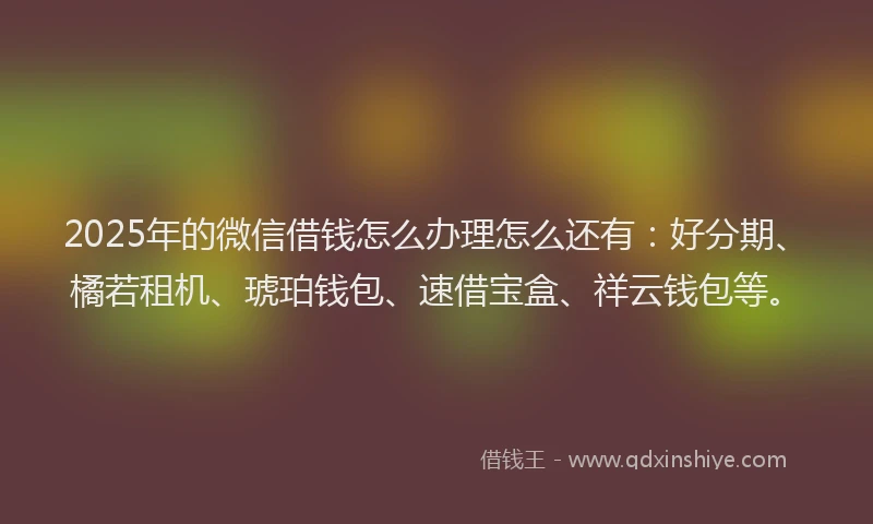 2025年的微信借钱怎么办理怎么还有：好分期、橘若租机、琥珀钱包、速借宝盒、祥云钱包等。