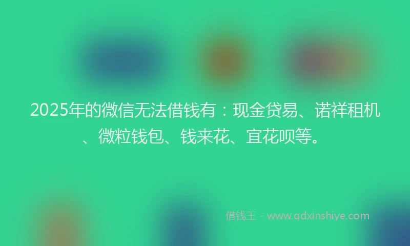 2025年的微信无法借钱有：现金贷易、诺祥租机、微粒钱包、钱来花、宜花呗等。