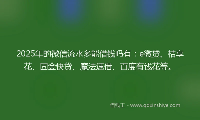 2025年的微信流水多能借钱吗有：e微贷、桔享花、固金快贷、魔法速借、百度有钱花等。