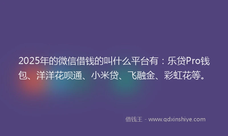2025年的微信借钱的叫什么平台有：乐贷Pro钱包、洋洋花呗通、小米贷、飞融金、彩虹花等。