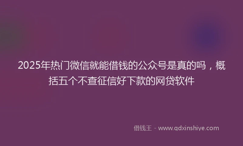 2025年热门微信就能借钱的公众号是真的吗，概括五个不查征信好下款的网贷软件