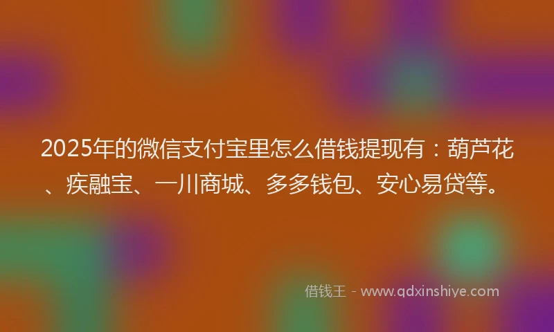 2025年的微信支付宝里怎么借钱提现有：葫芦花、疾融宝、一川商城、多多钱包、安心易贷等。