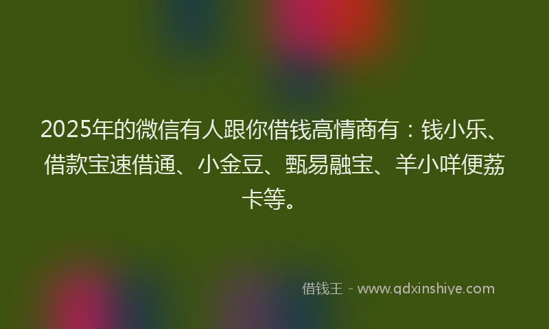 2025年的微信有人跟你借钱高情商有：钱小乐、借款宝速借通、小金豆、甄易融宝、羊小咩便荔卡等。