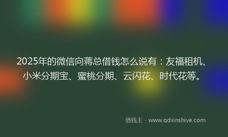 2025年的微信向蒋总借钱怎么说有：友福租机、小米分期宝、蜜桃分期、云闪花、时代花等。