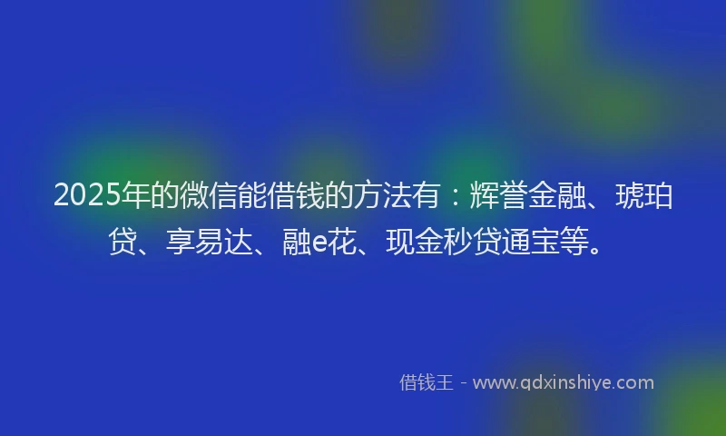 2025年的微信能借钱的方法有：辉誉金融、琥珀贷、享易达、融e花、现金秒贷通宝等。