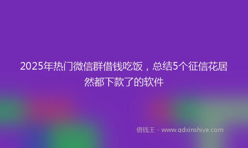 2025年热门微信群借钱吃饭，总结5个征信花居然都下款了的软件