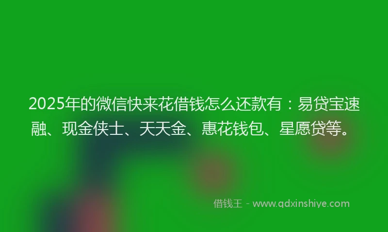 2025年的微信快来花借钱怎么还款有：易贷宝速融、现金侠士、天天金、惠花钱包、星愿贷等。