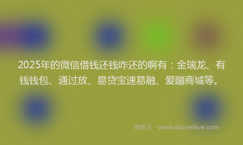 2025年的微信借钱还钱咋还的啊有：金瑞龙、有钱钱包、通过放、易贷宝速易融、爱蹦商城等。