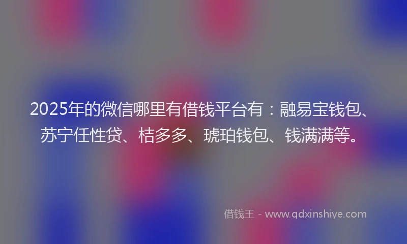 2025年的微信哪里有借钱平台有：融易宝钱包、苏宁任性贷、桔多多、琥珀钱包、钱满满等。