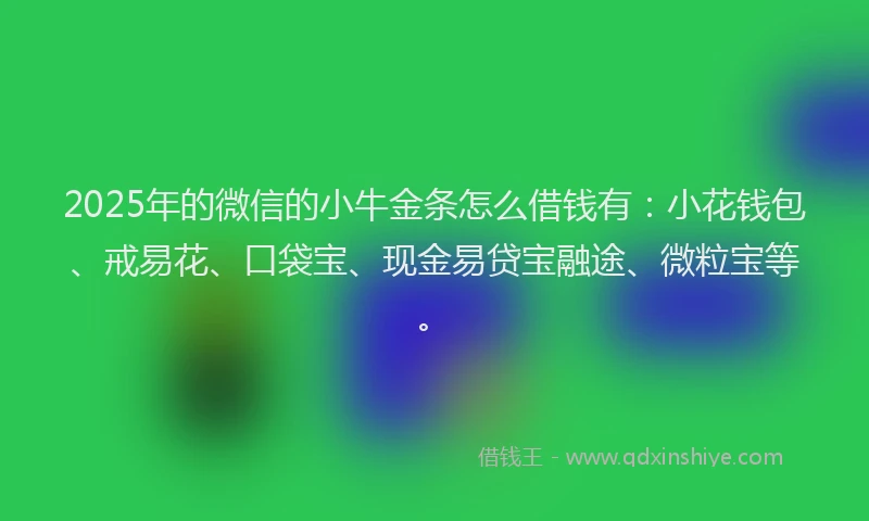 2025年的微信的小牛金条怎么借钱有：小花钱包、戒易花、口袋宝、现金易贷宝融途、微粒宝等。